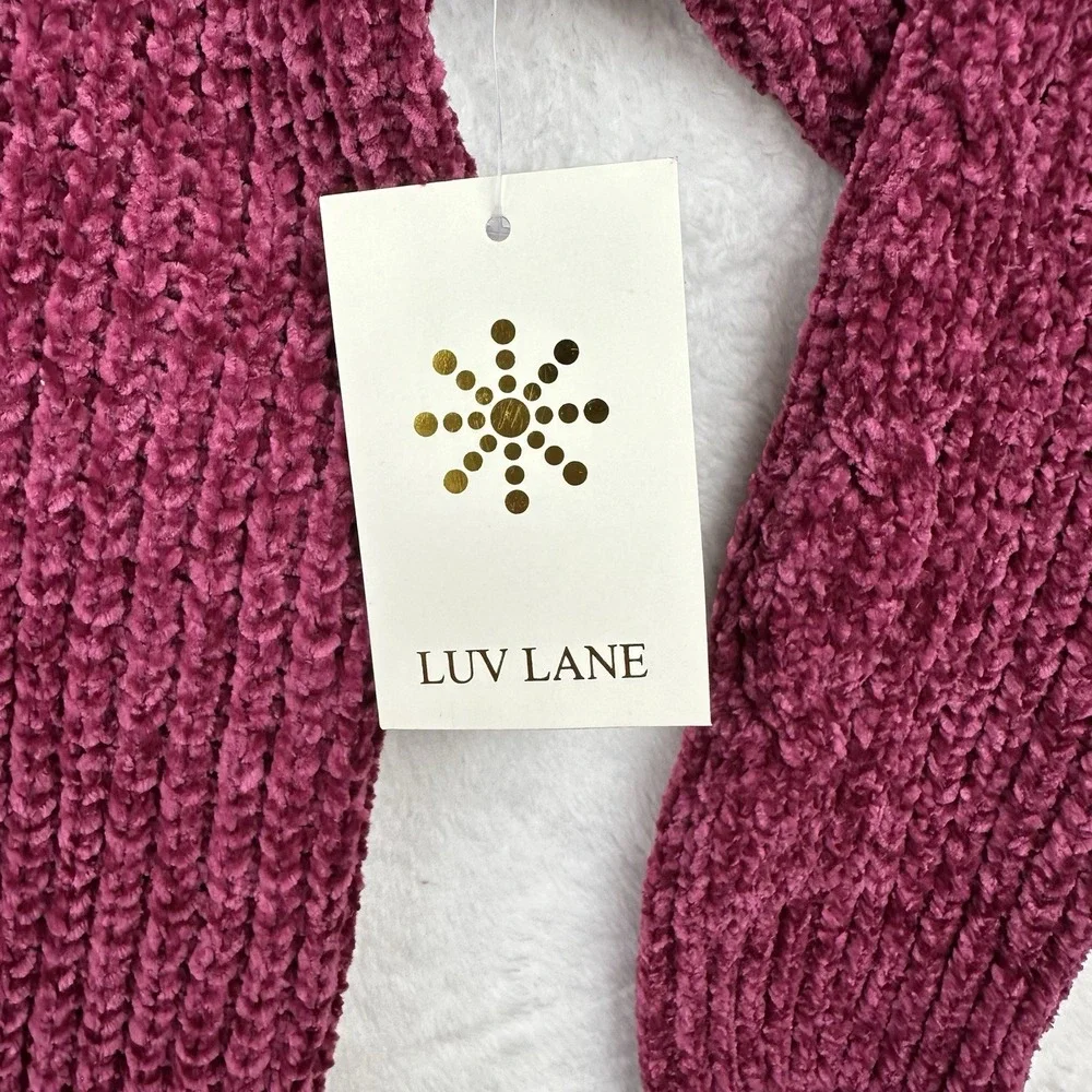 Luv Lane NWT Womens Long Sleeve Pullover Sweater Chenille Size S Dark Pink